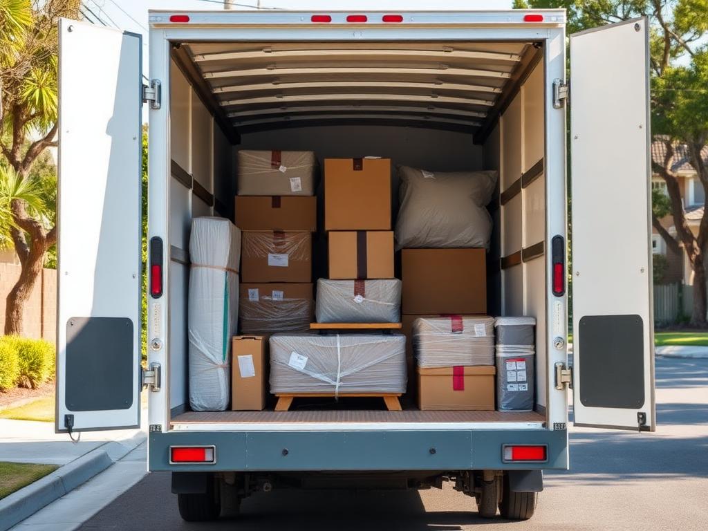Enclosed trailer loaded with furniture and boxes for a Gold Coast delivery